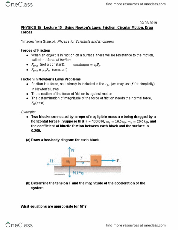 PHYSICS 3A Lecture Notes - Lecture 15: Friction thumbnail