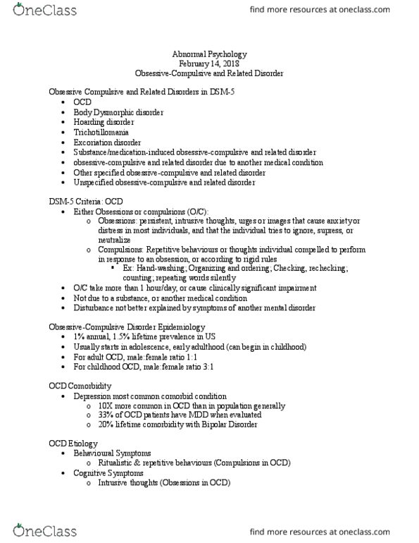 PSYCH 2AP3 Lecture 21: Lecture 19...21 - Obsessive-Compulsive and Related Disorder thumbnail