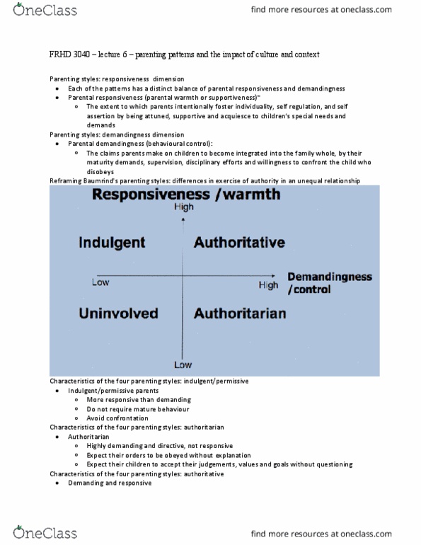 FRHD 3040 Lecture 6: FRHD 3040 – lecture 6 – parenting patterns and the impact of culture and context thumbnail