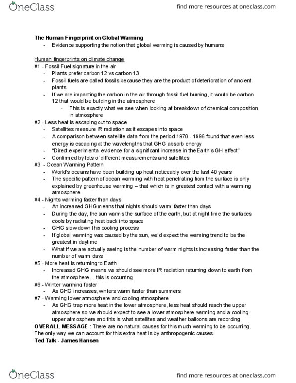 ANTH 1010 Lecture Notes - Lecture 9: James Hansen, Greenhouse Effect, Sea Level Rise thumbnail