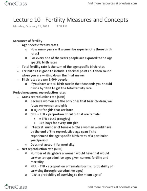 SOCI 234 Lecture 10: Lecture 10 - Fertility Measures and Concepts thumbnail