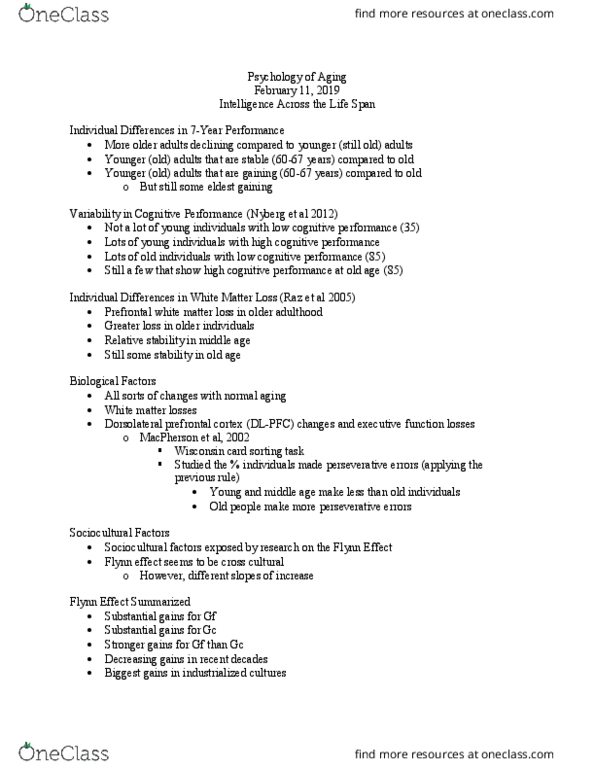 PSYCH 3AG3 Lecture Notes - Lecture 6: Dorsolateral Prefrontal Cortex, Flynn Effect, White Matter thumbnail