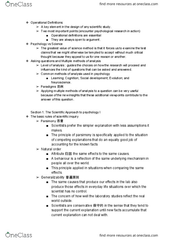 PSYCH 1F03 Lecture Notes - Lecture 2: Scientific Method, Operational Definition, Social Change thumbnail