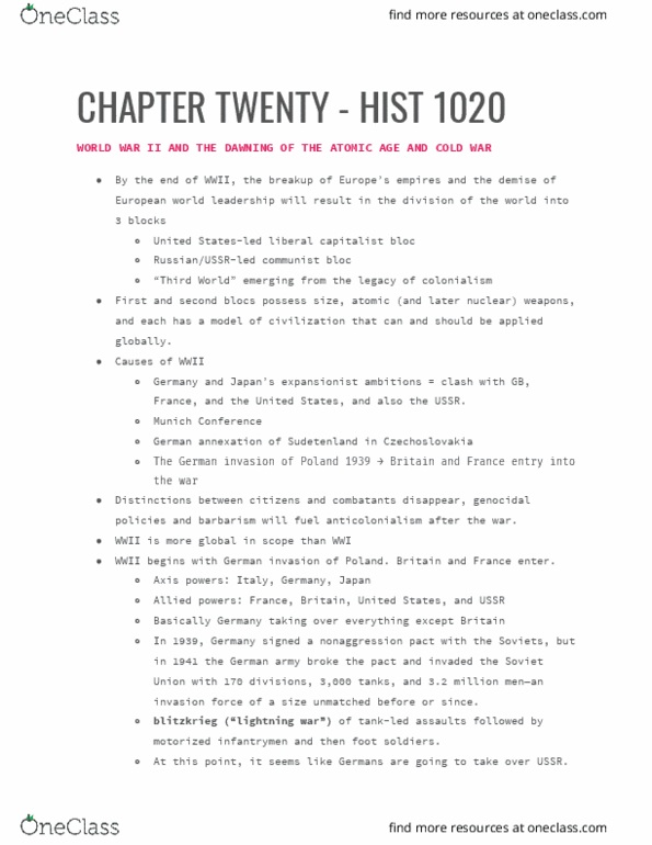HIST 1020 Chapter 20: HIST 1020 Chapter 20 thumbnail