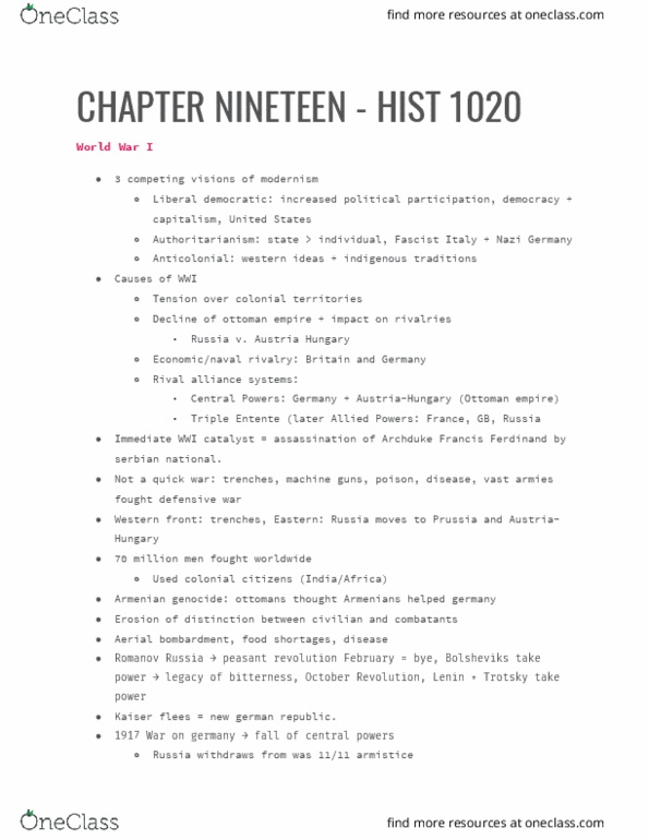 HIST 1020 Chapter 19: HIST 1020 Chapter 19 thumbnail