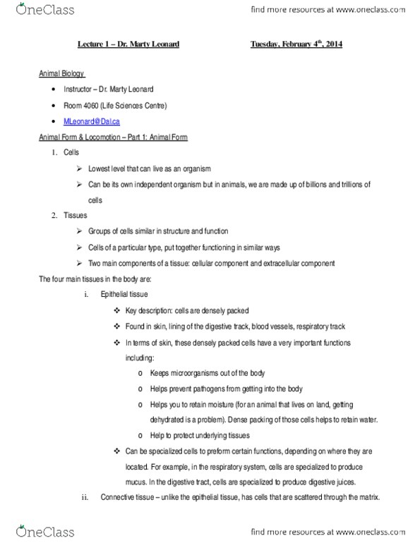 BIOL 1011 Lecture Notes - Endoskeleton thumbnail