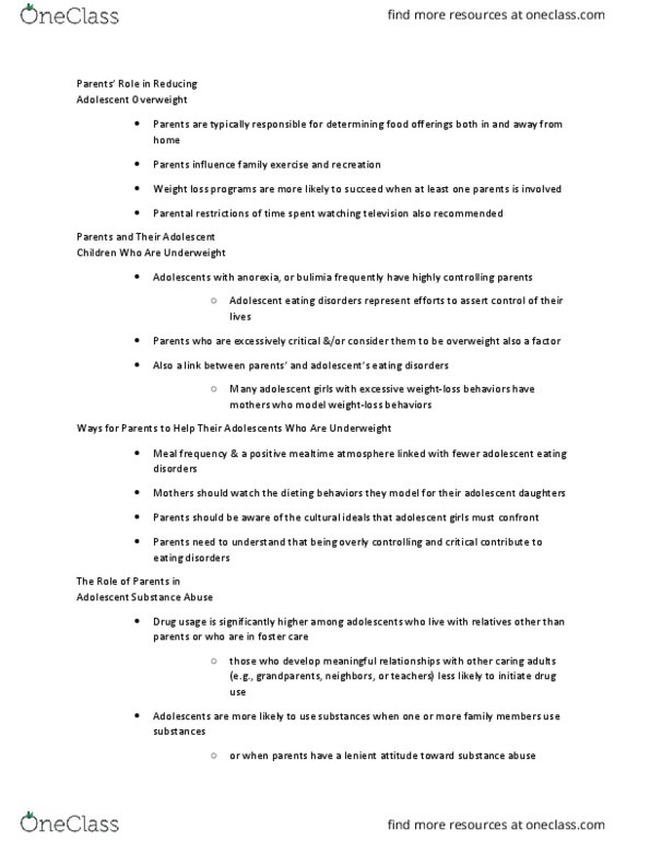 CFD 1010 Lecture Notes - Lecture 37: Underweight, Weight Loss, Bulimia Nervosa thumbnail