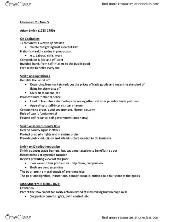 Political Science 1020E Lecture Notes - Lecture 2: John Stuart Mill, Justice Smith, Progressive Tax thumbnail