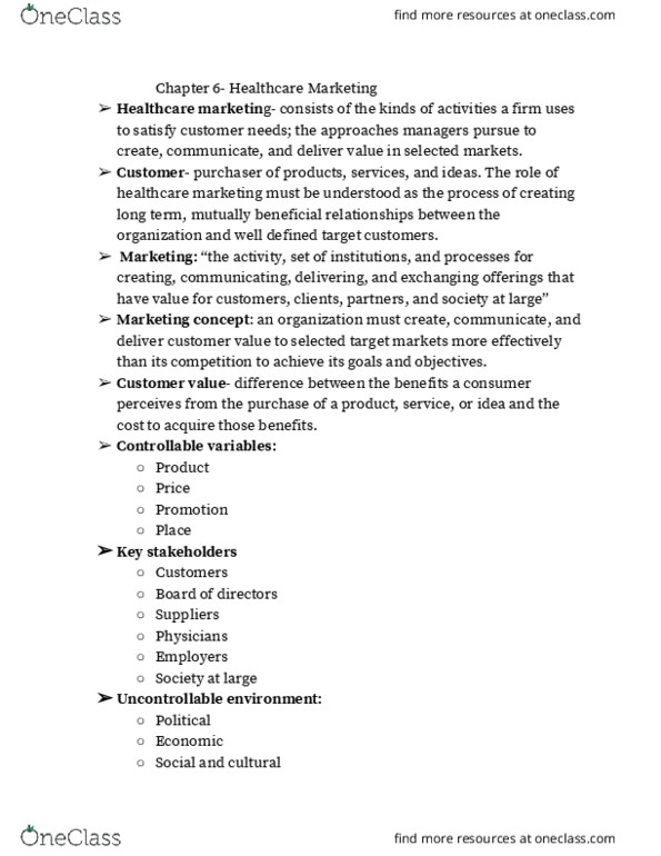 AHS 340 Lecture Notes - Lecture 6: Target Market, Customer Relationship Management, Social Marketing thumbnail