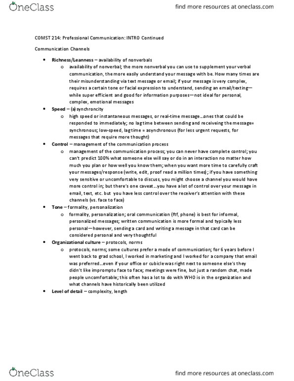 COMST 214 Lecture Notes - Lecture 3: Organizational Culture thumbnail