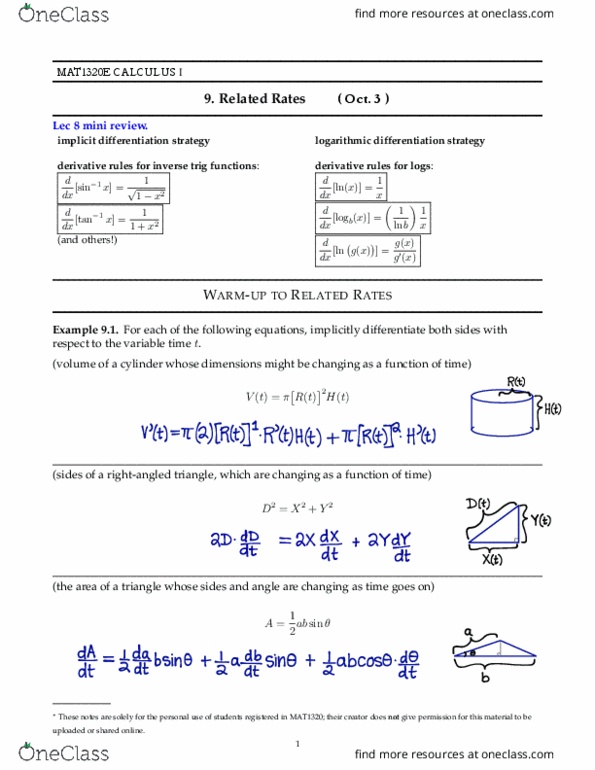 MAT 1320 Lecture Notes - Lecture 9: Logarithmic Differentiation, Implicit Function, Ramie thumbnail