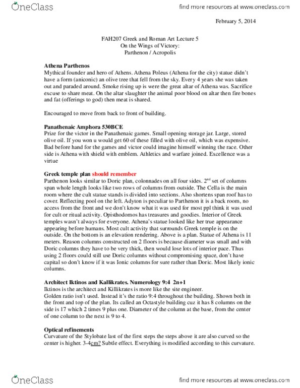 FAH207H1 Lecture Notes - Lapiths, Amazonomachy, Relief thumbnail