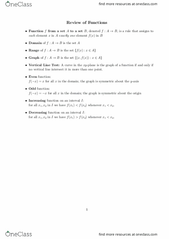 MAT 1320 Lecture Notes - Lecture 2: Monotonic Function, Even And Odd Functions, Exponential Function thumbnail