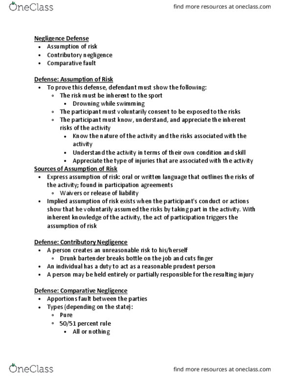 SMGT 3861 Lecture Notes - Lecture 2: Contributory Negligence, Comparative Negligence thumbnail