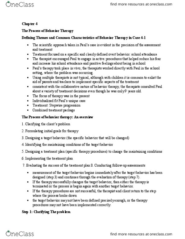 PSYC 4030 Chapter Notes - Chapter 4: Behaviour Therapy thumbnail