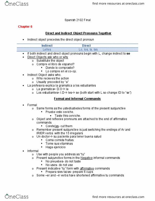 SPAN 2102 Lecture Notes - Lecture 1: Reflexive Verb, Ceviche, Infinitive thumbnail