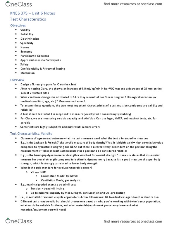 KNES 375 Chapter Notes - Chapter 6: Stationary Bicycle, Hydrostatic Weighing, Dynamometer thumbnail