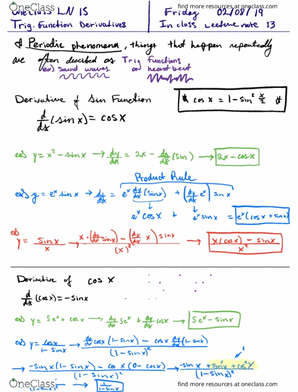 MAT 21A Lecture 15: Trig Derivatives and Velocity, Acceleration Example cover image