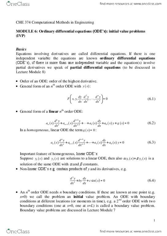 CH E374 Lecture Notes - Euler Method, Partial Differential Equation, Midpoint Method thumbnail