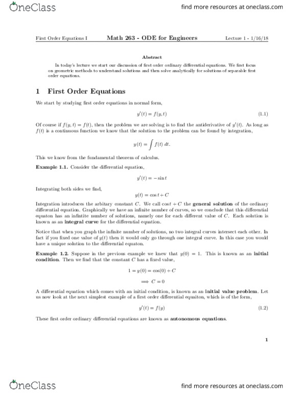 MATH 263 Lecture Notes - Lecture 3: Integral Curve, Antiderivative, Partial Fraction Decomposition thumbnail