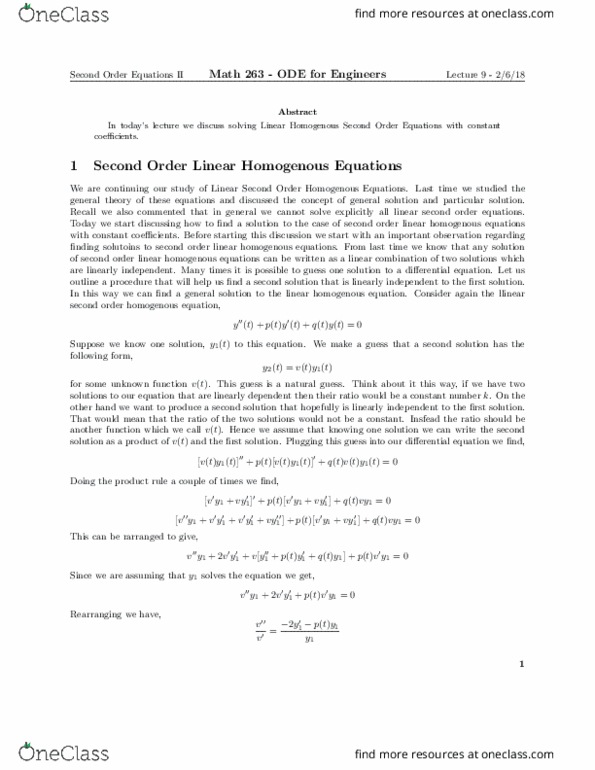 MATH 263 Lecture Notes - Lecture 9: Second Order (Religious), Linear Combination, Product Rule thumbnail
