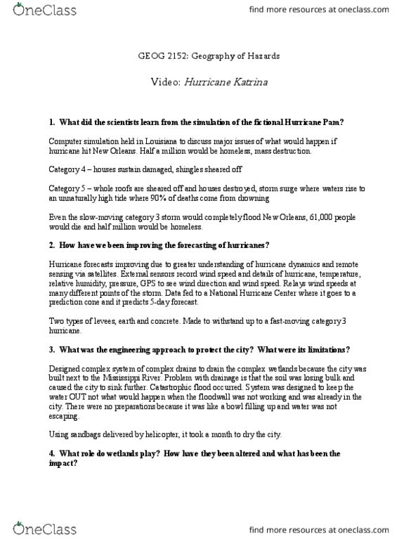 Geography 2152F/G Lecture 6: Video Questions - Hurricane Katrina thumbnail