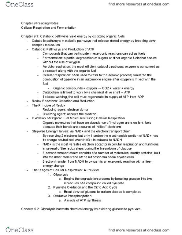 BIO 123 Chapter 9: Chapter 9 Reading Notes thumbnail