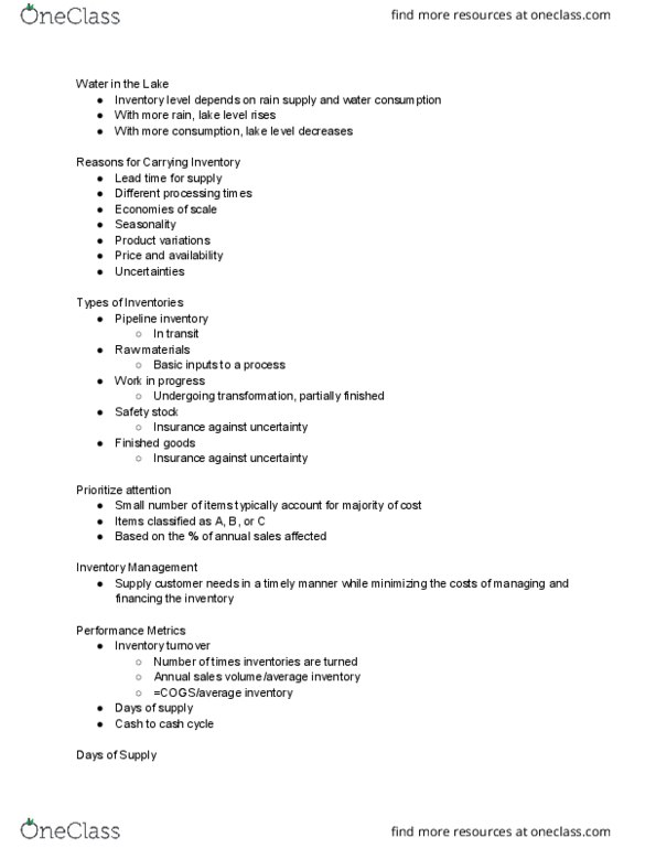 OTM 300 Lecture Notes - Lecture 9: Inventory Turnover, Safety Stock, Lead Time thumbnail