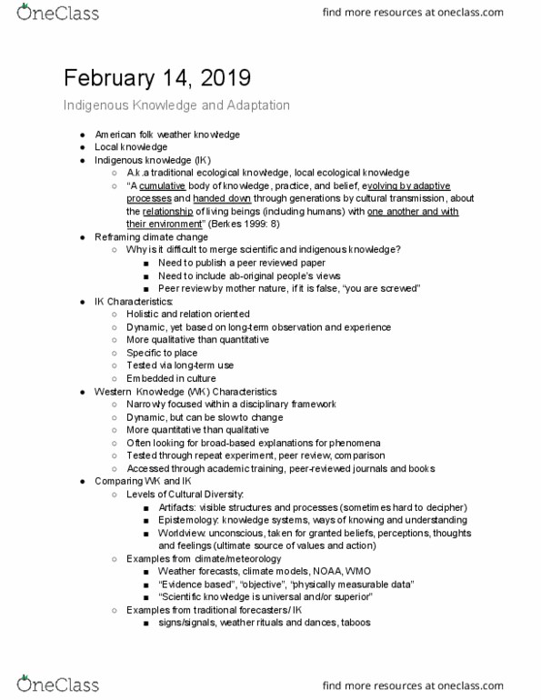 ANTH 266 Lecture Notes - Lecture 5: Traditional Ecological Knowledge, Systems Theory, Carbon Sequestration thumbnail