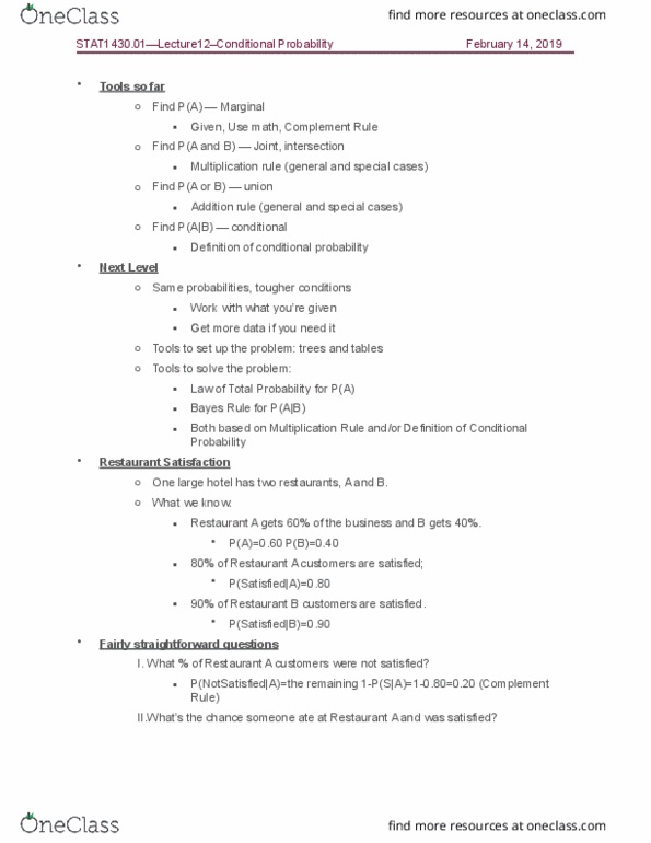 STAT 1430 Lecture Notes - Lecture 12: Conditional Probability, Bayes Estimator thumbnail