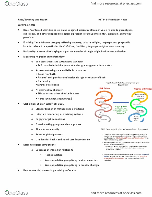 HLTB41H3 Lecture 8: Race:Ethnicity and Health Notes thumbnail