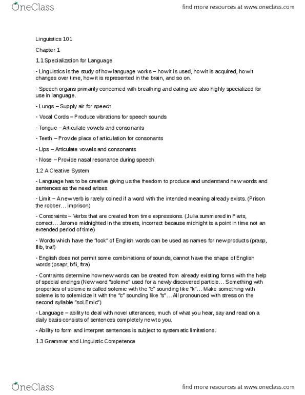 LING101 Chapter Notes - Chapter 1: Preposition And Postposition, Tnf Receptor Associated Factor thumbnail