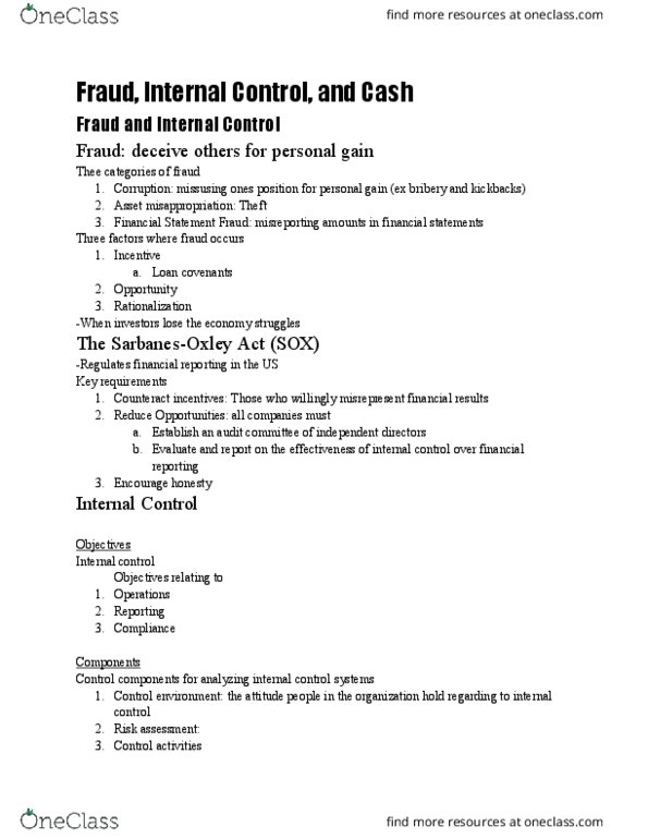 ACC 212 Chapter Notes - Chapter 5: Internal Control, Financial Statement, Risk Assessment thumbnail