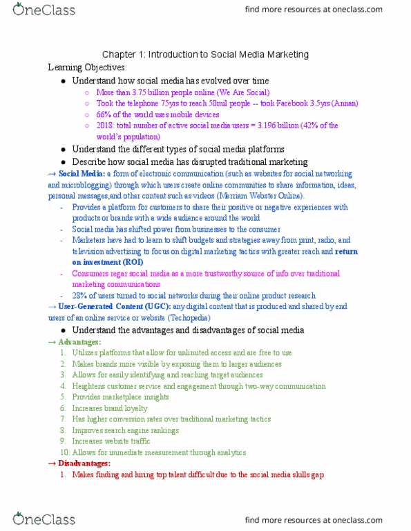 BUS 302 Chapter Notes - Chapter 1: Merriam-Webster, Social Media Marketing, Hootsuite thumbnail