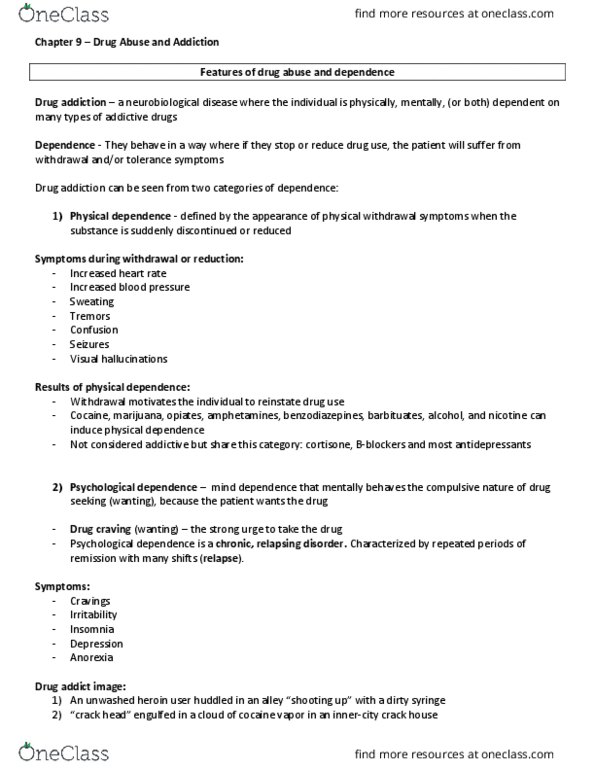 BIOL 4309 Chapter Notes - Chapter 9: Tachycardia, Addiction, Psychological Dependence thumbnail