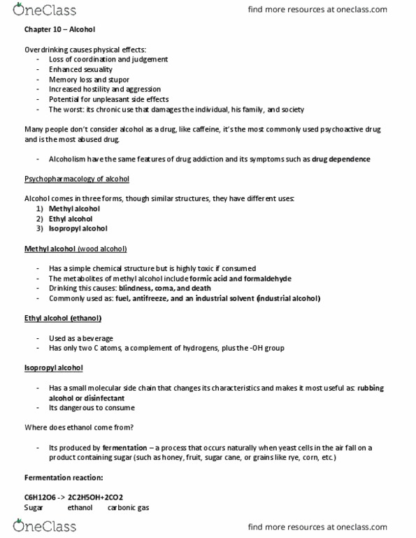 BIOL 4309 Chapter Notes - Chapter 10: Isopropyl Alcohol, Carbon Dioxide, Psychoactive Drug thumbnail