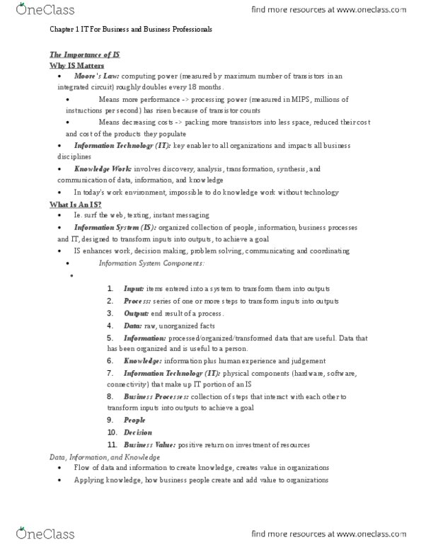 BUSI 2400 Chapter Notes - Chapter 1: Flattening, Teijin, Information Management thumbnail