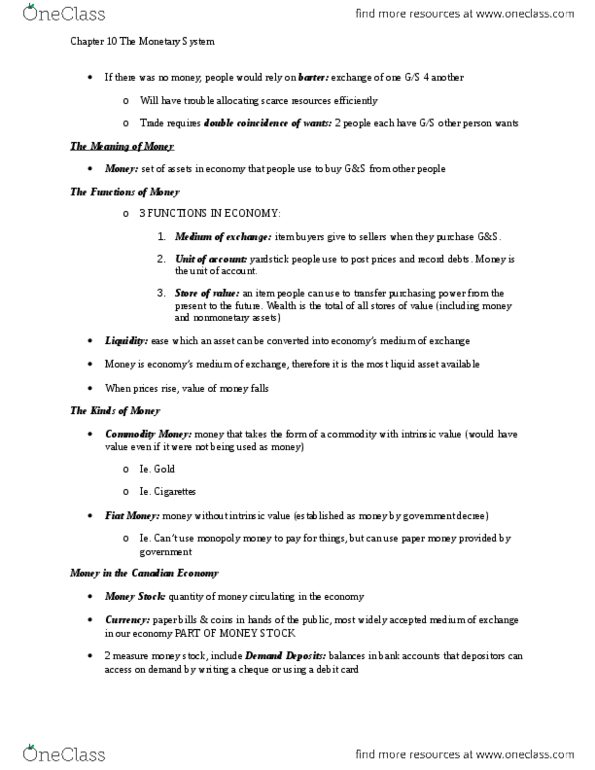 ECON 1000 Chapter Notes - Chapter 10: Barter, Reserve Requirement, Canada Act 1982 thumbnail