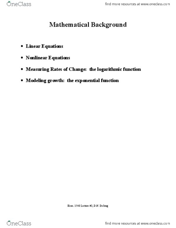 ECON 1540 Lecture Notes - Logarithm thumbnail