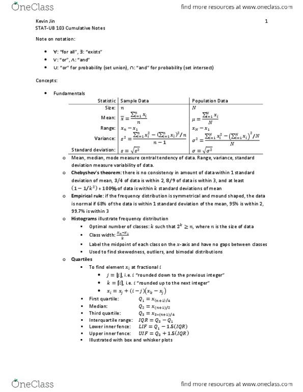 STAT-UB 103 Chapter Notes -List Of Statistical Packages, Observational Error, Random Variable thumbnail