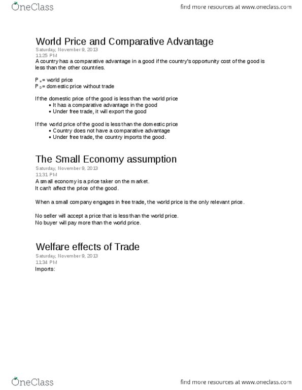 ECON101 Chapter Notes -Comparative Advantage, Deadweight Loss, Infant Industry Argument thumbnail