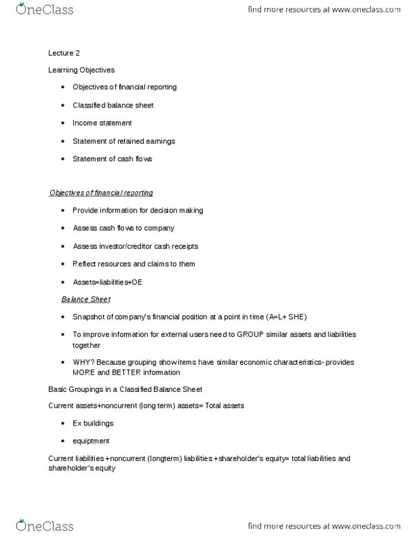 ACC 100 Lecture Notes - Income Statement, Current Liability, Financial Statement thumbnail