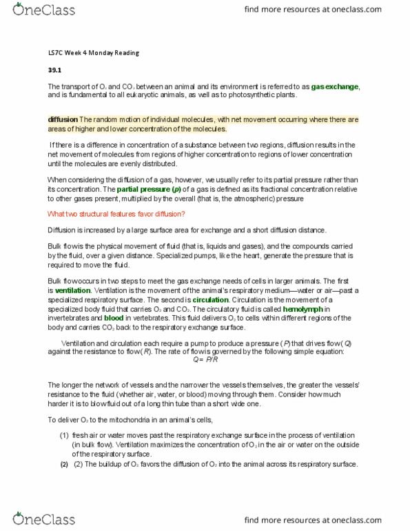 LIFESCI 7C Chapter Notes - Chapter N/A: Partial Pressure, Hemolymph, Body Fluid thumbnail