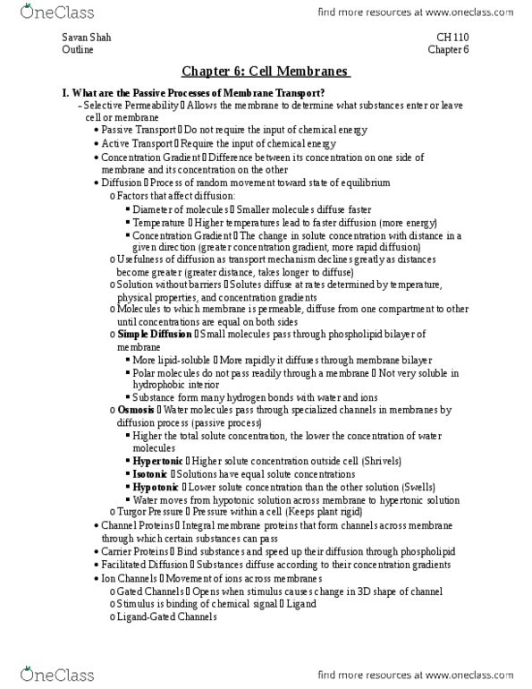 CAS BI 108 Chapter Notes - Chapter 6: Potassium Channel, Phospholipid, Glycoprotein thumbnail