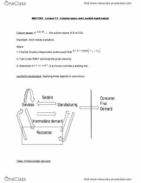 MAT 1302 Lecture Notes - Lecture 11: Row And Column Spaces, Linear Algebra thumbnail