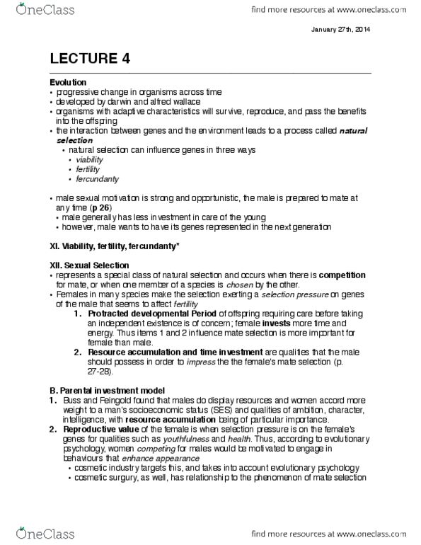 PSYC 2230 Lecture Notes - Parental Investment, Little Albert Experiment, Sociobiology thumbnail