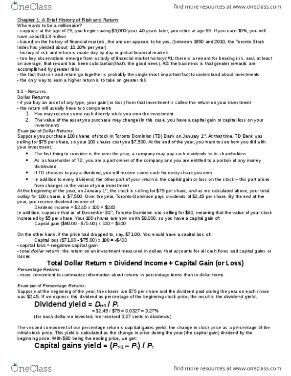 ADMS 3531 Chapter Notes - Chapter 1: Capital Loss, Scotiabank, Risk Premium thumbnail