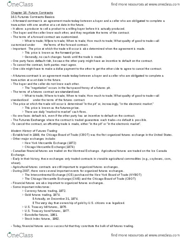 ADMS 3531 Chapter Notes - Chapter 16: Chicago Mercantile Exchange, Financial Instrument, Trading Strategy thumbnail