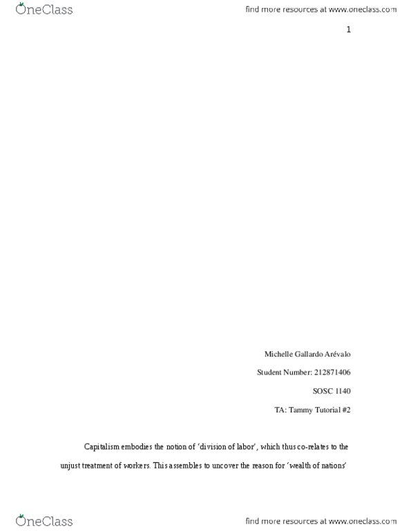 SOSC 1000 Chapter Notes -Page Smith, Labour Power, Capital Accumulation thumbnail