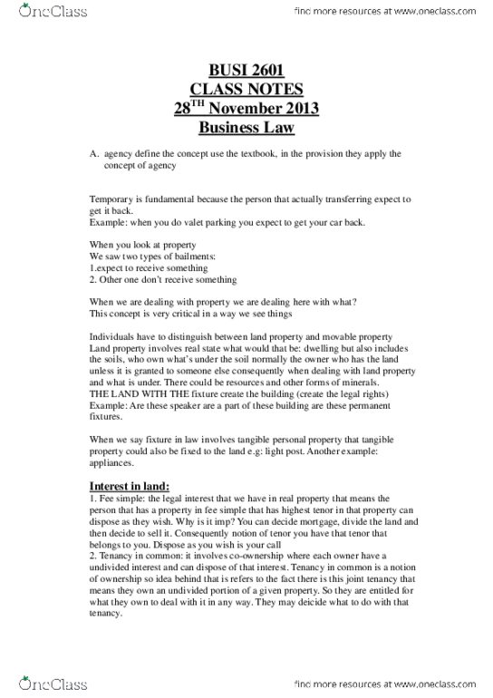 BUSI 2601 Lecture Notes - Easement thumbnail